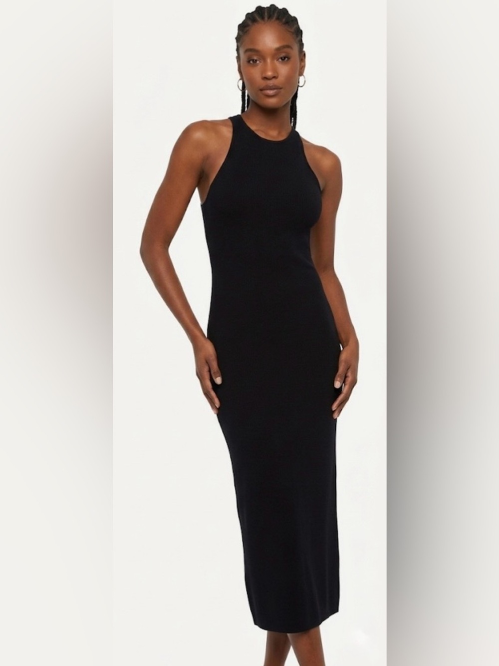 House of Harlow 1960 Black Ribbed Knit Halter Midi Dress Open Back Size M - Picture 9 of 9